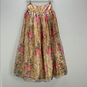 Jessica McClintock Collections Maxi Skirt Gold Pink Floral Sequin Fairy Prom